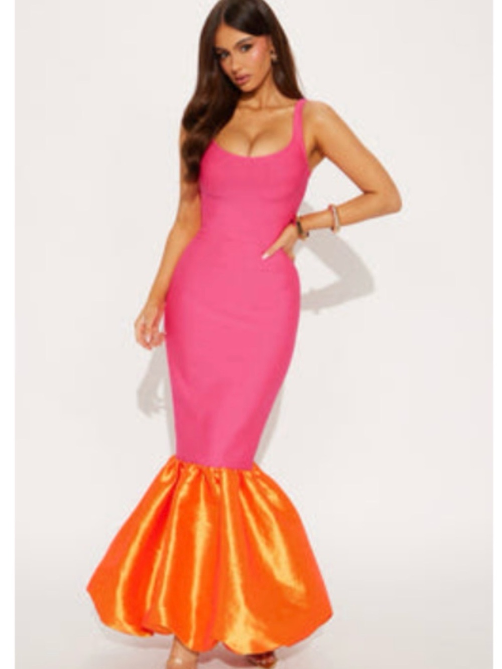 Fashion Nova Pink Maxi Dress with Orange Mermaid Hem
